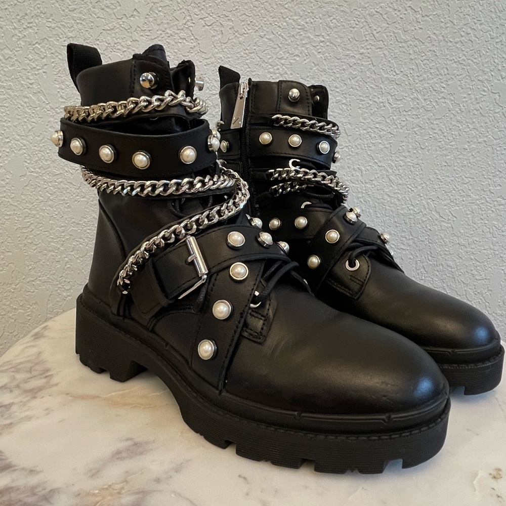 Zara Leather Combat Boots | size 6.5 | 37